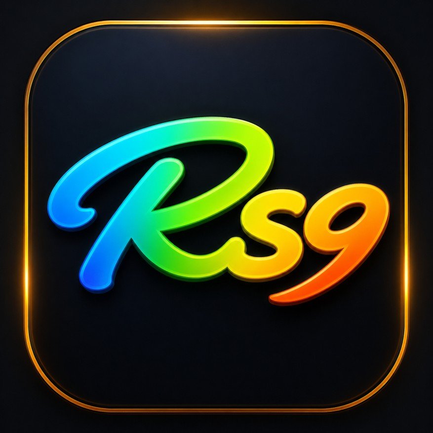 Rs9 Game HD logo with colorful 3D gradient text and golden border on black background